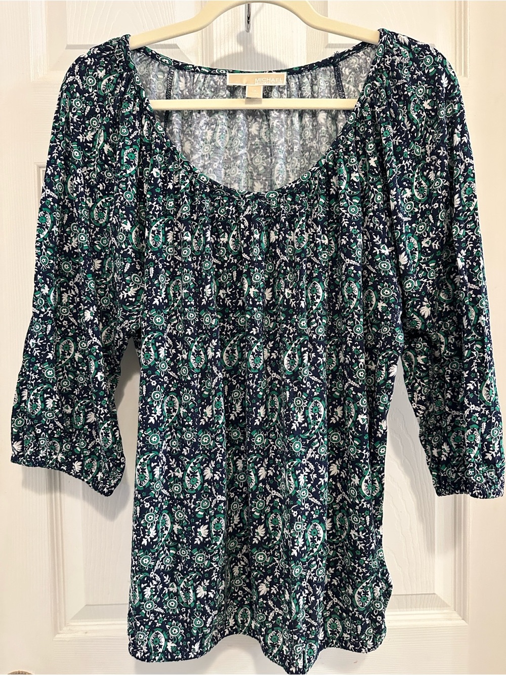 Michael Kors Green Paisley Viscose Scoop Neck Women's Top
